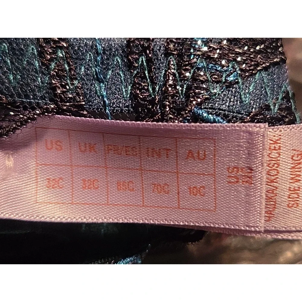 Savage X Fenty NWT 32C Unlined Lace Demi Bra Shining Star-Wildflower‎ Blue